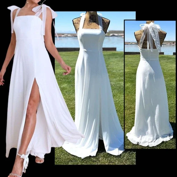 chinese dress ladies Magnus White Tie Back Maxi Dress - US 14